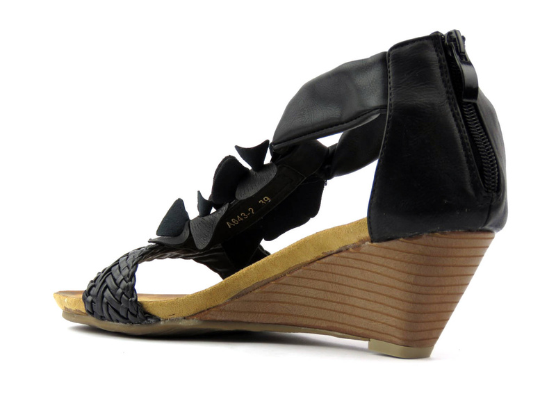 Sandały damskie na koturnie - Jezierski A643-2, czarne