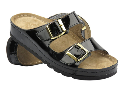 Skórzane klapki damskie z regulowanymi paskami - HELIOS Komfort 288-1, czarne