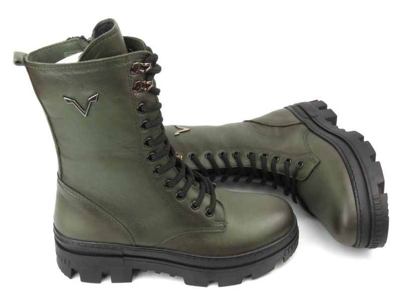 Trapery damskie skórzane  - VACARRO 493, khaki