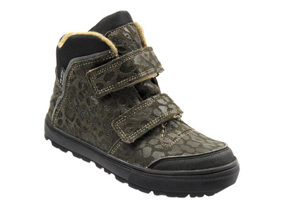 Botki dziecięce skórzane Jamet 399, zielone w panterkę