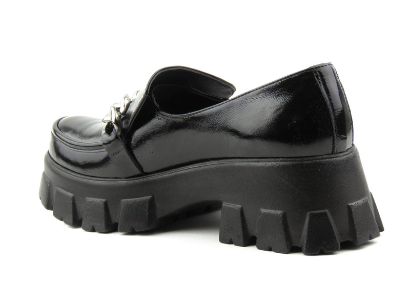 Lakierowane lordsy damskie na grubej platformie - VENEZIA 001770, czarne