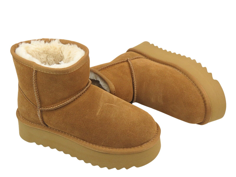 Śniegowce Skórzane Damskie Na Platformie Sokolski Z24-531 Camel Wsuwane