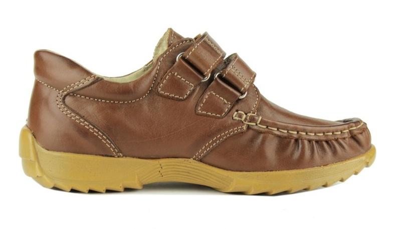 Skórzane półbuty dziecięce chłopięce na rzep - Helios 426, brązowe