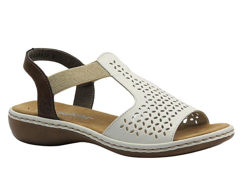 Sandały damskie płaskie - Rieker 65917-80 białe wygodne przewiewne lekkie
