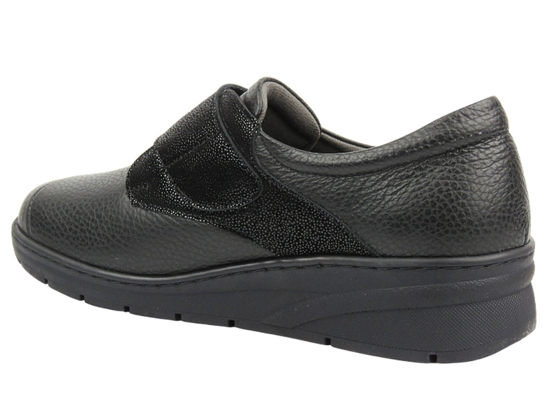 Półbuty Damskie Comfortable 940389-01 Czarne Na Rzepy - Tęgość H