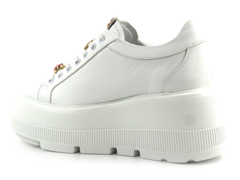 Skórzane buty damskie na platformie - Carinii B9376, białe
