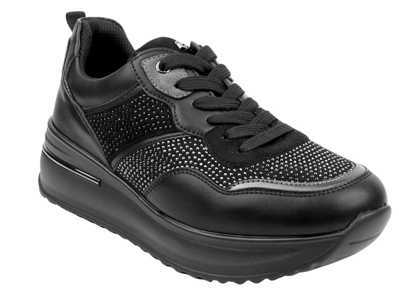 Sneakersy damskie z kryształkami czarne INBLU IN-397