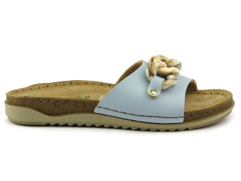 Klapki damskie z kamiennym łańcuchem - INBLU AA-64, niebieskie