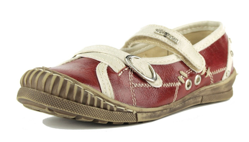 Półbuty dziecięce dziewczęce na rzep - Kornecki 2082, bordowe