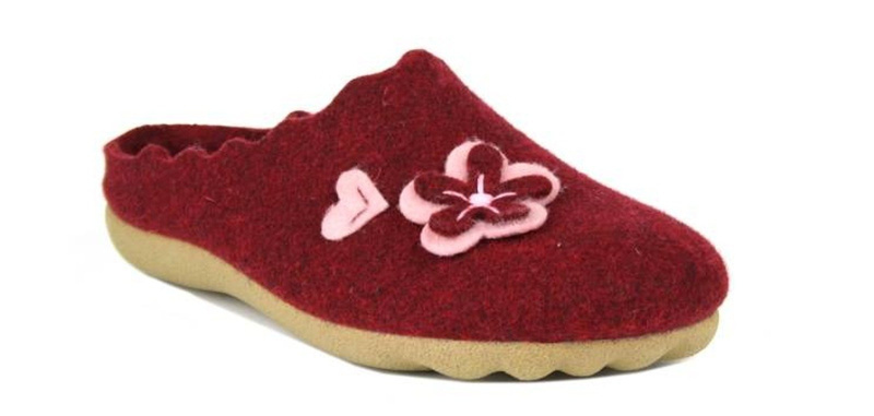 Ciepłe kapcie damskie z naturalnego filcu - Manitu 320385, bordowe