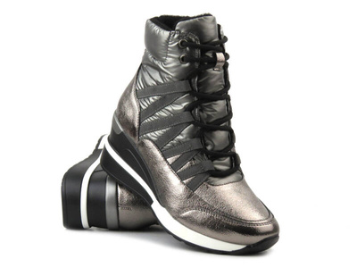 Botki damskie na koturnie- Potocki 23-12111srebrne