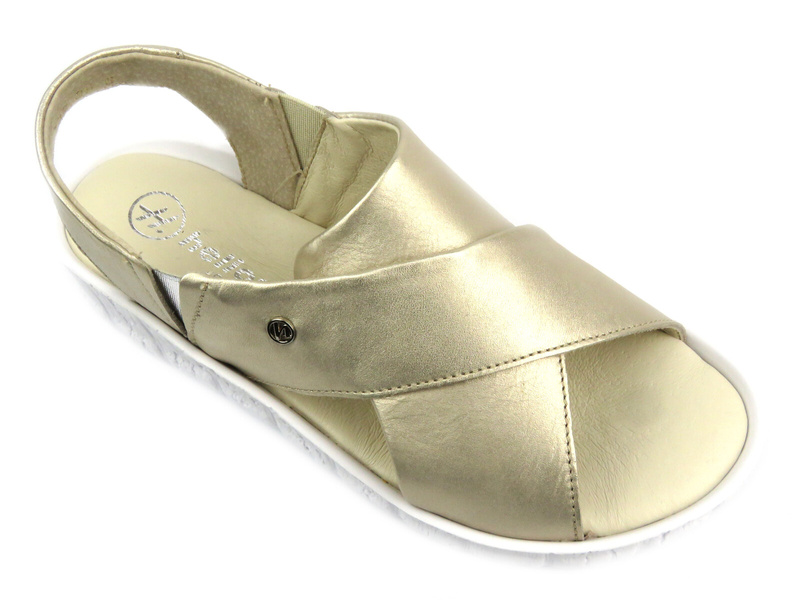 Skórzane sandały damskie na platformie - HELIOS Komfort 132, złote