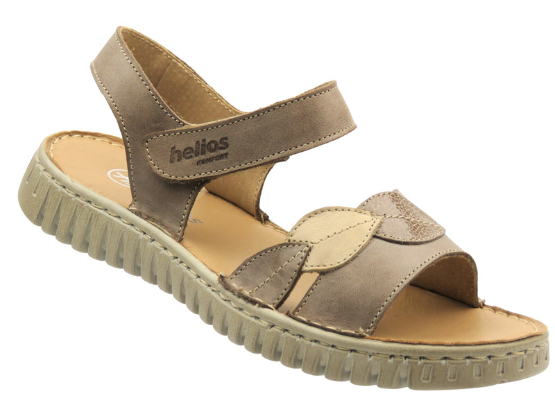 Skórzane sandały damskie na rzep beżowe Helios Komfort 151