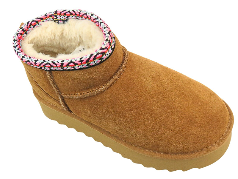 Wygodne śniegowce damskie z miękkiej skóry - Sokolski Z24-530, camel