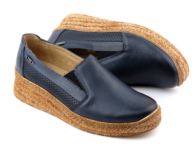 Półbuty damskie na a la plecionej podeszwie - Helios Komfort 350S, granatowe