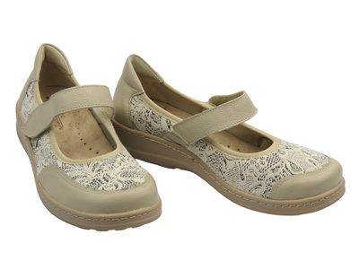 Wygodne, miękkie półbuty damskie  - AXEL 1955, beżowe