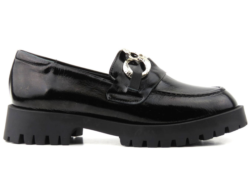 Lordsy damskie ze skóry lakierowanej - VENEZIA 041247R658, czarne