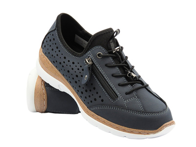 Ażurowe półbuty damskie Nika Komfort 25SP28-8496, granatowe