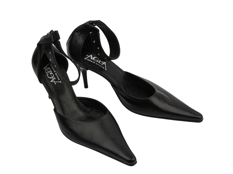 Skórzane czółenka damskie na szpilce czarne GriNbut 126