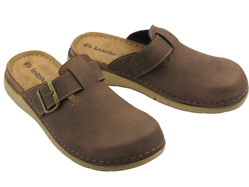 Zabudowane klapki męskie ze skórzaną wkładką ciemnobrązowe INBLU VI-12