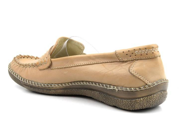 Skórzane mokasyny damskie - HELIOS Komfort 737, jasnobeżowe