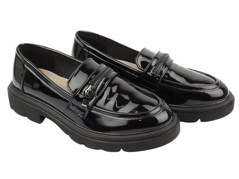 Skórzane półbuty damskie czarne lakierowane Sokolski CF J24-360