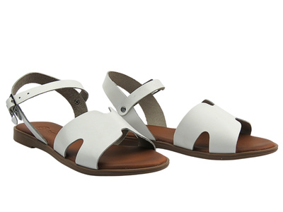  Sandały damskie białe na płaskiej podeszwie Cambell 25-64302