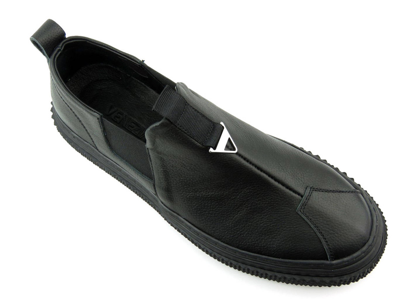 Skórzane półbuty męskie slip on - VENEZIA 10019, czarne