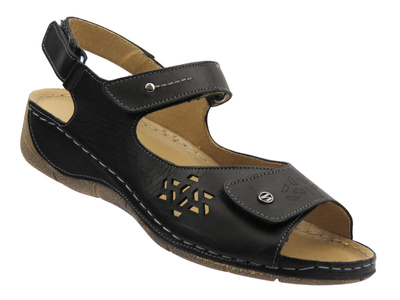 Skórzane sandały damskie na grubej podeszwie - Helios Komfort 266-2, czarne