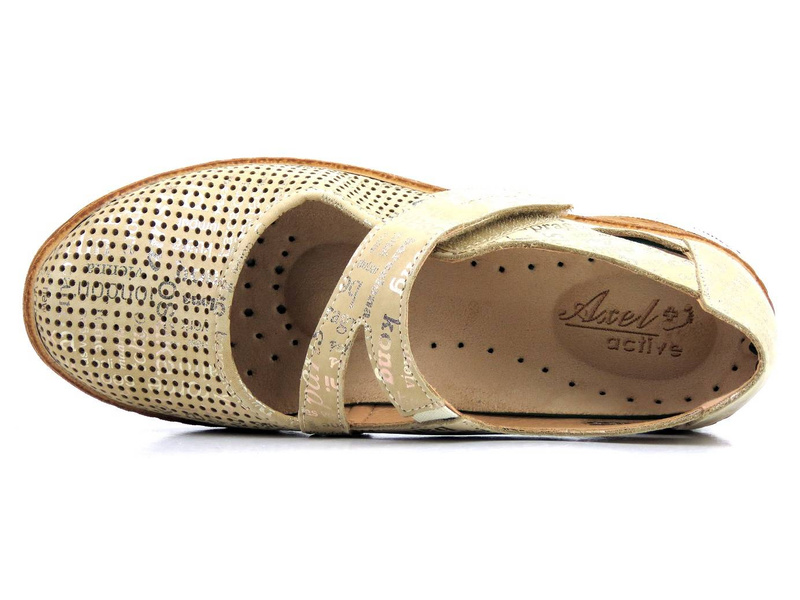 Wygodne półbuty damskie z ażurową cholewką - AXEL Active 1910, beżowo-złote