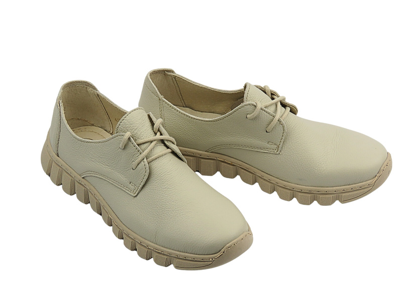 Lekkie, wygodne półbuty damskie skórzane ecru Helios Komfort 417