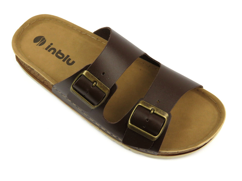 Klapki męskie z klamrami ciemnobrązowe INBLU RU-2I