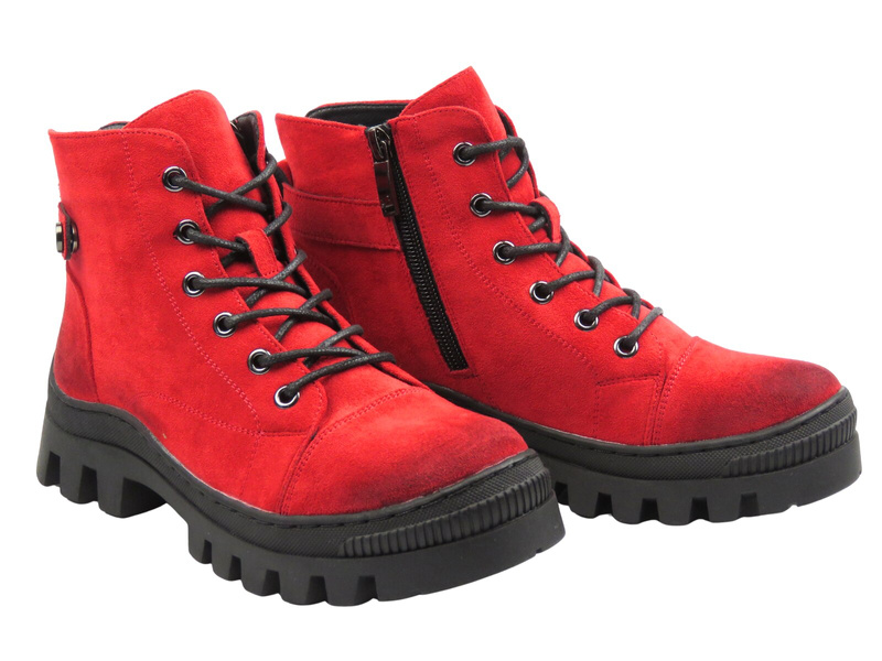 Ocieplane botki damskie - Potocki 25-19317, czerwone