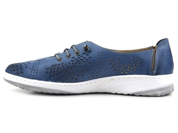 Skórzane półbuty damskie z ażurową cholewką - Wasak 0626, niebieskie