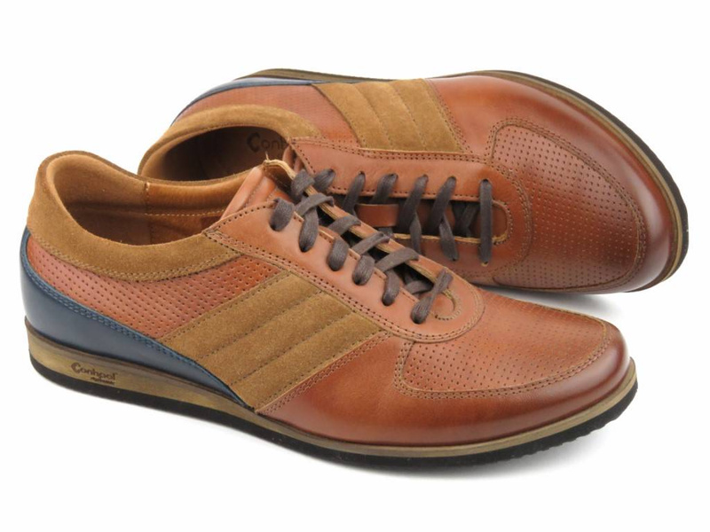 Skórzane półbuty męskie codzienne - CONHPOL 2539S, brązowe