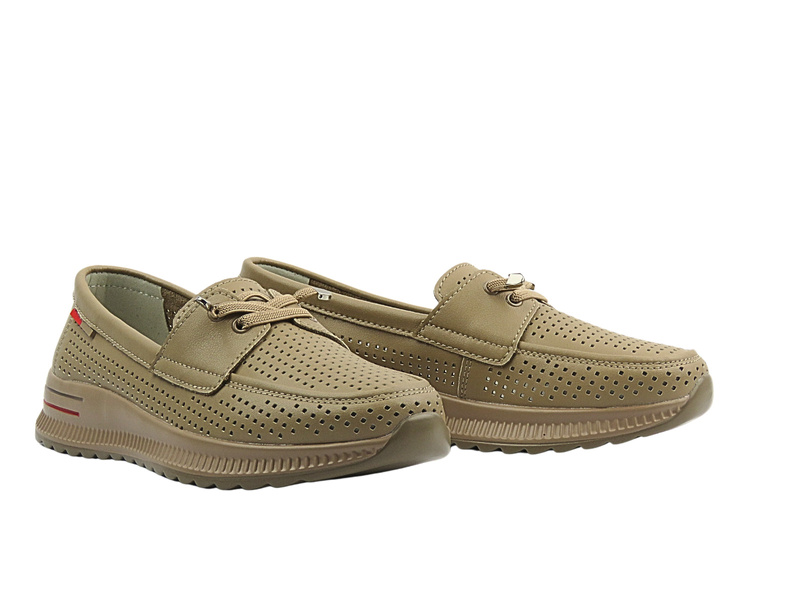 Skórzane półbuty damskie ażurowe beżowe Nika Komfort H-647