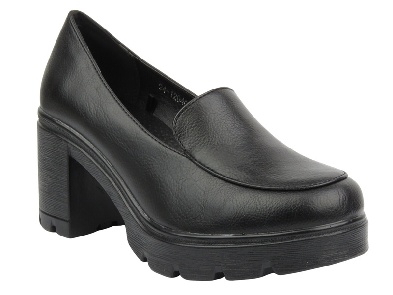 Eleganckie buty damskie na klocku - Potocki 24-2-12040, czarne