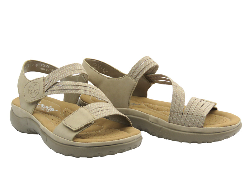 Sandały damskie Rieker 64870-62, beżowe skórzane lekkie stylowe przewiewne