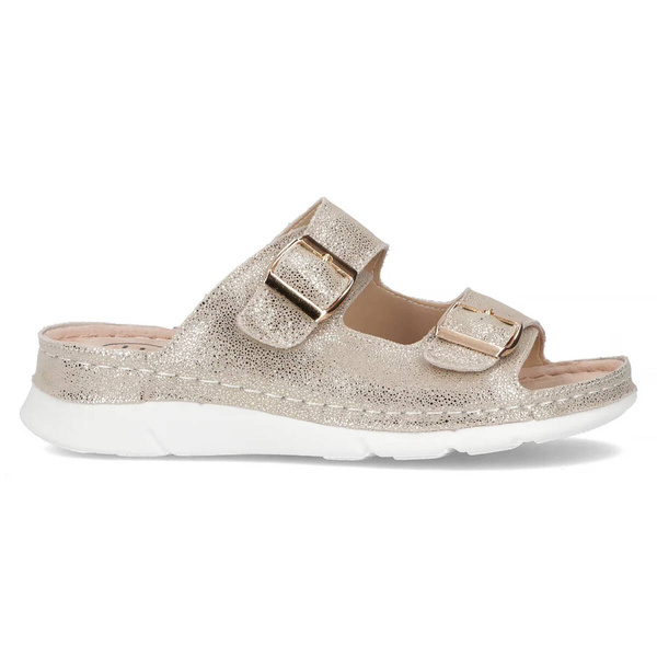 Skórane klapki damskie z klamrami - Filippo DK6020/24, złote