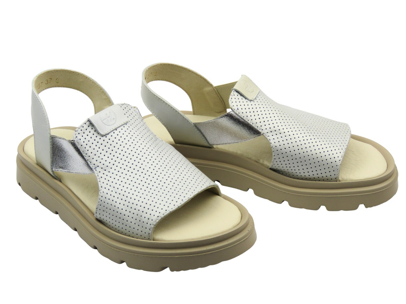 Sandały damskie skórzane srebrne Helios Komfort 157