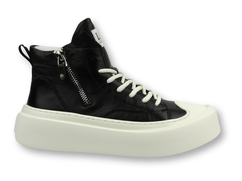 Skórzane sneakersy męskie za kostkę - JOHN DOUBARE 6119, czarne