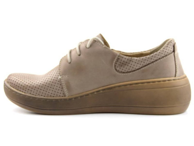 Skórzane półbuty damskie na grubej podeszwie - Helios Komfort 328S, beżowe