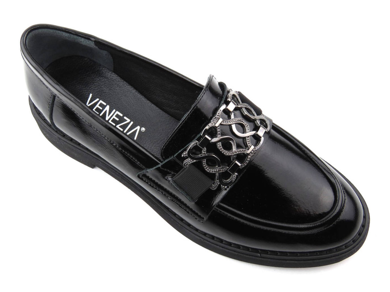 Mokasyny damskie z ozdobą - VENEZIA 0411904652, czarne