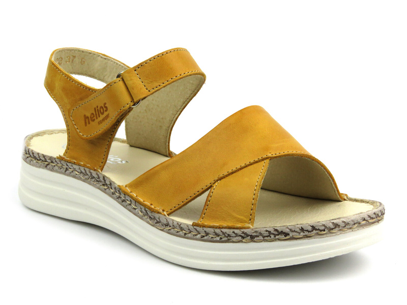 Skórzane sandały damskie ze skrzyżowanymi paskami - HELIOS Komfort 123, żółte