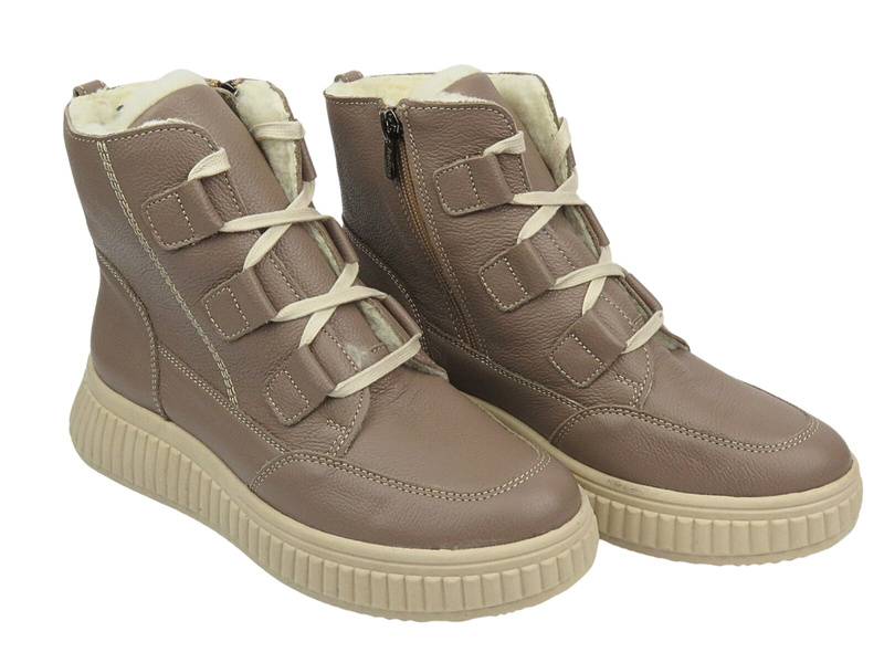 Botki damskie polskiej marki - Helios Komfort 559, brązowe na zamek