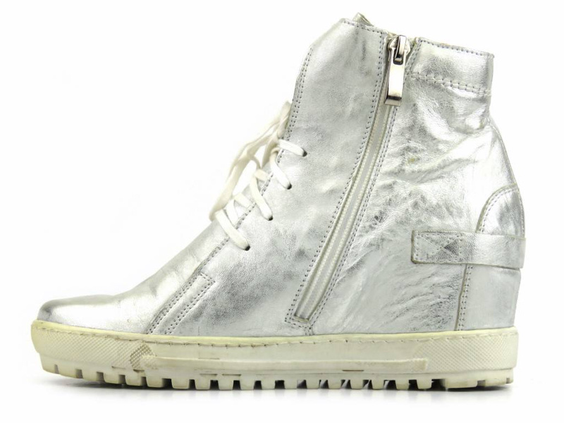 Sneakersy, botki damskie na ukrytym koturnie - Eksbut 3975, srebrne