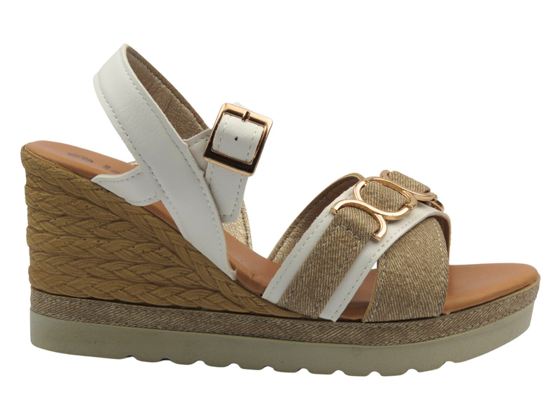 Sandały damskie na koturnie - INBLU FG-41, białe