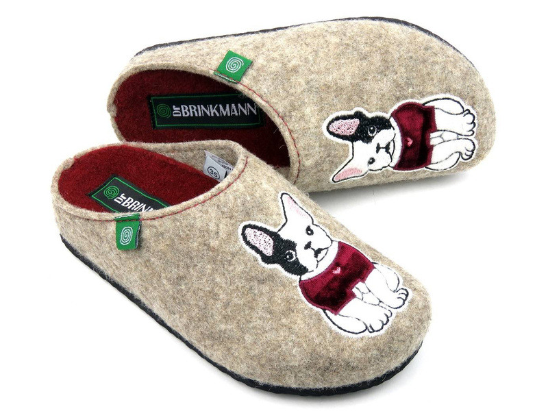 Filcowe kapcie damskie z pieskami na cholewce - BRINKMANN 320015-08, beżowe