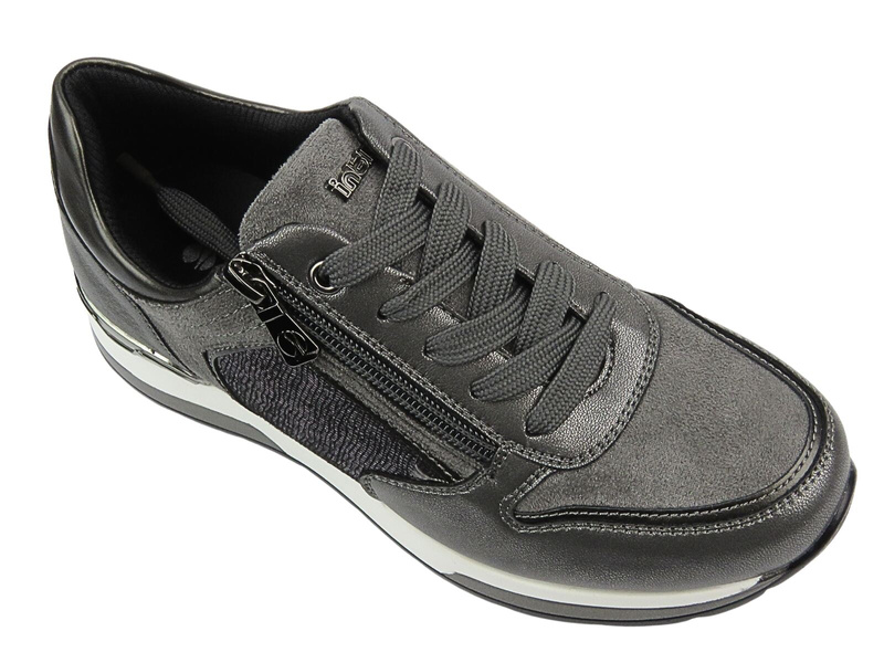 Wygodne sneakersy damskie ze skóry ekologicznej szare Inblu IN-390