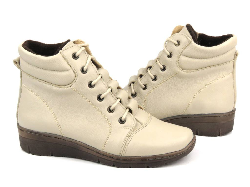Ocieplane botki damskie - HELIOS Komfort 562, ecru 2